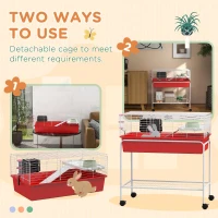 PawHut Two-Story Small Animal Cage Removable from Stand, Pet Habitat with Shelf & Wheels, 33" x 18.5" x 35", Red(m-4)