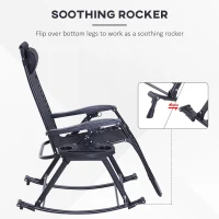 Outsunny Outdoor Rocking Chairs, Foldable Reclining Zero Gravity Lounge Rocker with Pillow, Cup & Phone Holder, Combo Design with Folding Legs, Black(m-8)