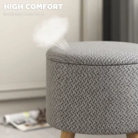 HOMCOM Round Ottoman Stool with Storage, Linen Upholstered Foot Stool with Padded Seat, Hidden Space and Wood Legs, Light Gray(m-5)