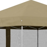 Outsunny 10' x 10' Pop-Up Party Tent Outdoor Canopy Tent with Mesh Sidewalls, 3-Level Adjustable Height, Roller Bag, Khaki(m-9)