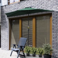 Outsunny 9ft Half Round Umbrella Outdoor Balcony Parasol Patio Garden Outdoor Window Sun Shade w/  5 Ribs Dark Green(m-8)