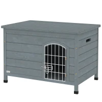 PawHut 31.5"L Wooden Decorative Dog Cage Kennel Wire Door with Lock, Openable Top Removable Bottom, Dark Gray(m-1)
