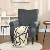 HOMCOM Fabric Accent Chair, Modern Armchair with Wood Legs, Dark Gray(m-2)