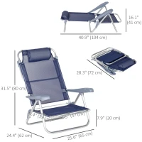 Outsunny Set of 2 Fishing Chairs, Camping Chairs with Adjustable Backrest and Headrest, Folding Chair for Outdoor, Dark Blue(m-3)