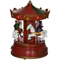 HOMCOM Carousel Music Box with LED Light, Figurine, 3-Horse Musical Carousel, Battery Operated Merry Go Round for Anniversary Birthday Christmas(m-11)