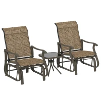 Outsunny 3-Piece Outdoor Gliders Set Bistro Set with Steel Frame, Tempered Glass Top Table for Patio, Garden, Light Mixed Brown(m-11)