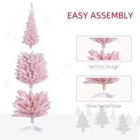HOMCOM 6ft Pencil Christmas Tree, Slim Artificial Christmas Tree with Realistic Branches and Warm White LED Lights, Pink(m-7)