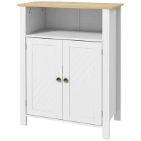 kleankin Bathroom Floor Storage Cabinet, Freestanding Bathroom Cabinet with Flat Doors, Open Shelf and Adjustable Shelf, White(m-11)