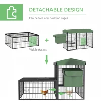 PawHut 79in Large Metal Chicken Coop, Outdoor Hen House Poultry Duck Goose Cage with Water-Resistant Canopy, Run, Nesting Box, Lockable Doors, Green(m-5)