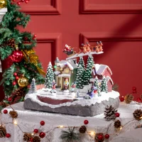 HOMCOM Christmas Village, Santa and Deer Skating Pond Animated Winter Wonderland Set with Multicolored LED Light, Plug-In Christmas Decoration(m-1)