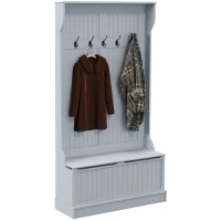 HOMCOM Modern 3-In-1 Entryway Hall Tree with Coat Rack, Bench and Shoe Storage, 5 Hooks for Hallway, Living Room, Grey(m-11)