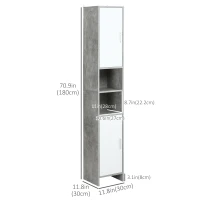 kleankin 71" Tall Bathroom Storage Cabinet, Narrow Bathroom Cabinets with 2 Doors and 6-tier Shelving, Grey(m-3)