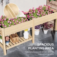 Outsunny Raised Garden Bed, Wood Planter Box with Side Table, Bottom Shelf, Bed Liners and Drainage Holes, Natural(m-4)