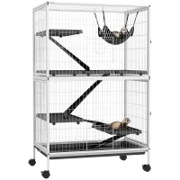 PawHut 5-Tier Rolling Small Animal Cage, Deluxe Guinea Pig Cage, Ferret Cage for Mink Chinchilla Kitten Rabbit, Light Grey(m-2)