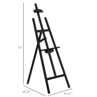 HOMCOM A-Frame Easel of Maximum Height 53", Holds Canvases Up to 43", Painting Studio Art Easel that Tilts up to 75° Degrees for Adults, Beginners, Students, Black(m-3)