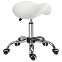 HOMCOM Cosmetic Stool 360° Rotate Height Adjustable Salon Massage Spa Chair Hydraulic Rolling Faux Leather Saddle Stool Mobility, Cream White(m-11)