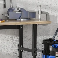 HOMCOM 59" Work Bench with Height Adjustable Legs, Bamboo Tabletop Workstation Tool Table on Wheels for Garage, Weight Capacity 1320 Lbs, Black/Natural(m-8)