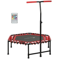 Soozier 45" Rebounder Trampoline for Adult, Quiet Bungee Rebounder with LED Lights and Adjustable Handle, Red(m-11)