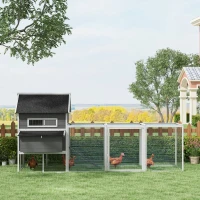 PawHut 137" Wooden Chicken Coop with Chicken Run, Nesting Box, Grey(m-10)