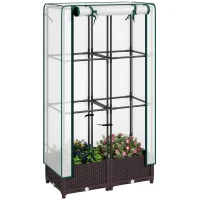 Outsunny Raised Garden Bed Kit with Trellis, Raised Flower Bed with PE Cover and Zipper Door, 31.5 x 15.7 x 48.8 inch, Brown(m-11)