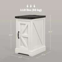 HOMCOM Farmhouse End Table with Storage, Side Table with Charging Station and USB Ports for Living Room, Distressed White(m-3)