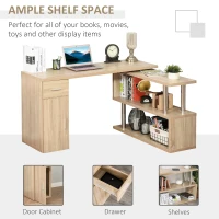 HOMCOM Rotating Computer Desk, 55" L-Shaped Desk, Corner Desk with Storage Shelves, Cabinet and Drawer for Home Office, Natural(m-4)