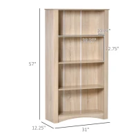 HOMCOM 4-Tier Bookcase, Modern Multi-Purpose Storage Cabinet, Freestanding Display Unit for Study, Living Room, Oak(m-3)