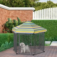 PawHut 48" x 41" Heavy-Duty Metal Dog Playpen, Outdoor Pet Cage Kennel, Puppy Exercise Fence Barrier with Weather-Resistant Polyester Roof, Locking Door, & Metal Frame(m-8)