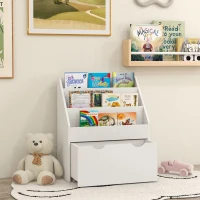 Qaba Kids Bookshelf with 3 Tier Display Shelves, Drawer for Nursery, White(m-8)