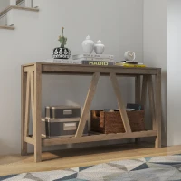 HOMCOM Console Table, Farmhouse Entryway Table with Storage Slatted Shelf, Rustic Sofa Table with Anti-Tipper for Living Room, Hallway, Gray(m-10)