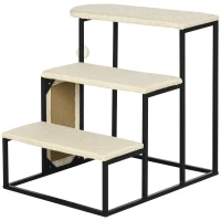 PawHut 20" 3 Steps Cat Stairs, Carpeted Ladder Ramp, Pet Steps with Scratching Board and Hanging Ball for Small Cats, Steel Frame, Cream White(m-11)
