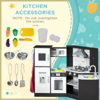 Qaba Play Kitchen Set for Kids w/ Apron and Chef Hat, Ice Maker Brown(m-7)