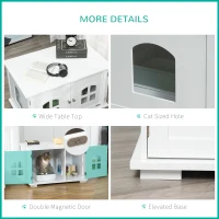 PawHut Cat Litter Box Enclosure Hidden Cat Furniture Cabinet Indoor Cat Washroom Double-door Nightstand End Table with Cat Hole Window White(m-6)