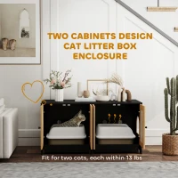 PawHut Cat Litter Box Enclosure w/ 2 Cabinets, Scratching Mats & Trays for 2 Cats or Kittens, Black(m-4)