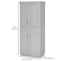 HOMCOM 72" Storage Cabinet, Freestanding Kitchen Pantry Cabinet with 4 Doors, Drawer and 3 Adjustable Shelves, Grey(m-3)