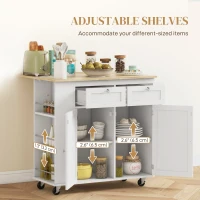 HOMCOM Kitchen Island with Power Outlet and Drop Leaf, Rolling Kitchen Cart with 2 Drawers and Adjustable Shelves, White(m-7)