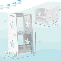 Qaba 2 in 1 Toddler Tower with Safety Rail for Bathroom, Sink, Kitchen or Counter, White(m-3)