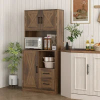 HOMCOM 60" Kitchen Pantry Storage Cabinet, Farmhouse Kitchen Hutch with Microwave Oven Countertop, Adjustable Shelves, Brown(m-2)