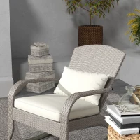 Outsunny Adirondack Chair, Outdoor Wicker Rocking Chair with High Back, Seat Cushion and Pillow for Porch, Balcony, Cream White(m-9)