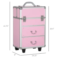 HOMCOM Rolling Makeup Storage Case w/ Swivel Wheel, Pink(m-3)