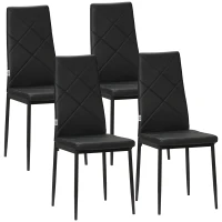 HOMCOM Dining Chairs Set of 4, Modern Accent Chair with High Back, Upholstery Faux Leather and Steel Legs for Living Room, Kitchen, Black(m-2)