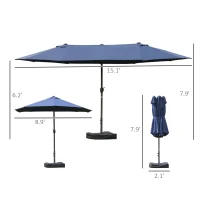 Outsunny Double-Sided Patio Umbrella, Rust-Resistant Steel, Poolside Shade, Dark Blue(m-3)