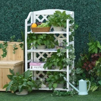Outsunny Wooden Rustic 4-Tier Foldable Plant Stand with Adjustable Slatted Shelves Indoor & Outdoor Display Rack Plant Pot Organizer White 67 x 33 x 123 cm(m-8)
