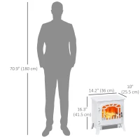 HOMCOM Freestanding Electric Fireplace Stove Heater with Overheat Protection and Realistic Flame Effect, 750W/1500W, White(m-3)
