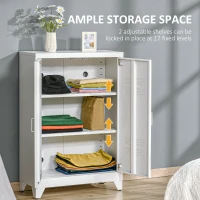 HOMCOM Industrial Storage Cabinet, Steel Garage Cabinet with Double Doors and Adjustable Shelves, White(m-4)