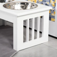 PawHut 6" Height Small Puppy Dog Feeding Station for Messy Pets, Stainless Steel Elevated Dog Bowls with Modern Wooden Frame, Dog Food Stand Pet Feeding Station, White(m-8)