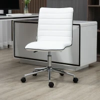 Vinsetto Mid-Back Armless Office Chair Task Chair with PU Leather, Adjustable Height and Swivel Seat Ribbed, White(m-2)