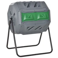 Outsunny Tumbling Compost Bin Outdoor 360° Dual Chamber Rotating Composter 43 Gallon, Light Gray(m-1)