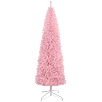 HOMCOM 8' Artificial Christmas Tree Douglas Fir Pencil Christmas Tree with 1168 Realistic Branch Tips, Pink(m-11)