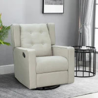 HOMCOM Wingback Recliner Chair Manual Rocking Sofa 360° Swivel Glider with Button Tufted, Padded Seat, Single Home Theater Seating for Living Room Bedroom, Beige(m-9)